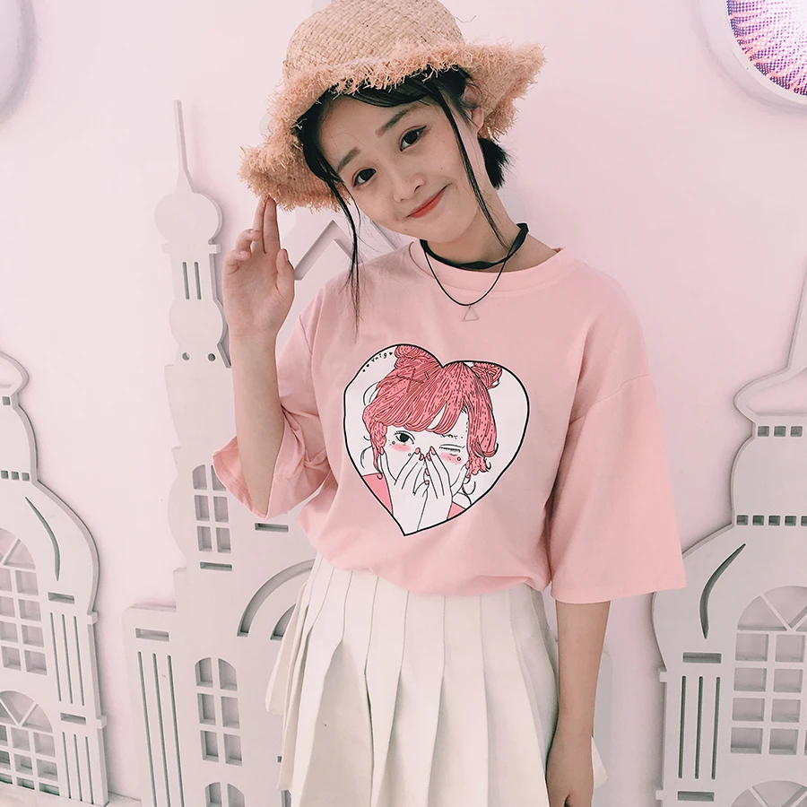Harajuku/Повседневная футболка с рисунком из мультфильма для женщин 2018 футболки