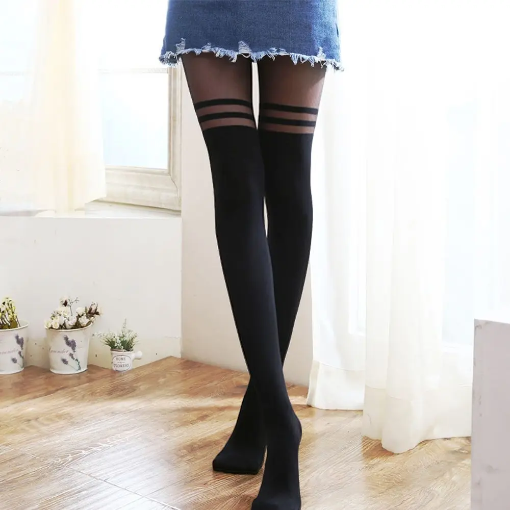 Women Fashion Striped Thin Temptation Tights Sexy Pantyhose Stockings Black Suspender High Quality Meias for Girl|Колготки| |