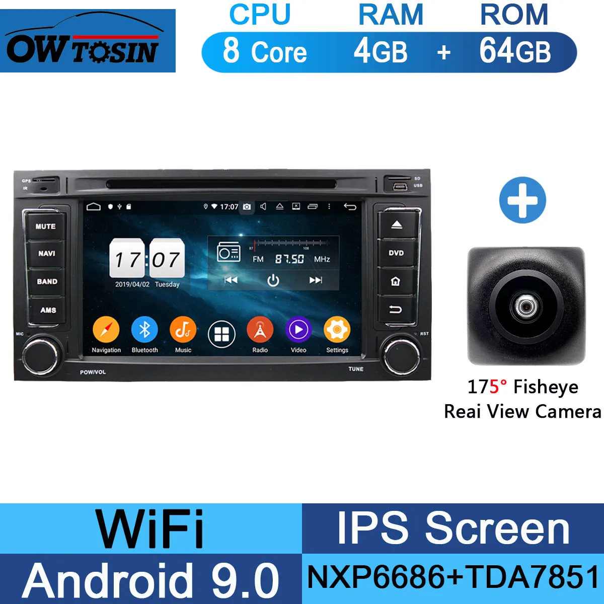 64G Fisheye Camera " ips 8Core 4G+ 64G Android 9,0 автомобильный dvd-плеер для Фольксваген туарег Т5 мультиван транспортер gps Радио DSP попугай BT CarPlay - Цвет: 64G Fisheye Camera