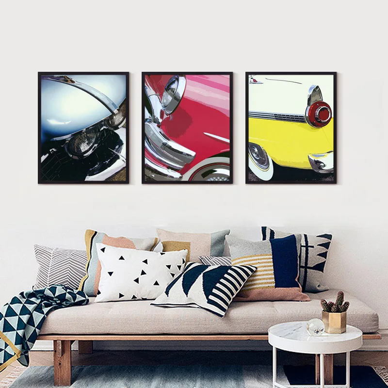 Винтажный Автомобильный свет напечатанный на холсте картина желтый красный