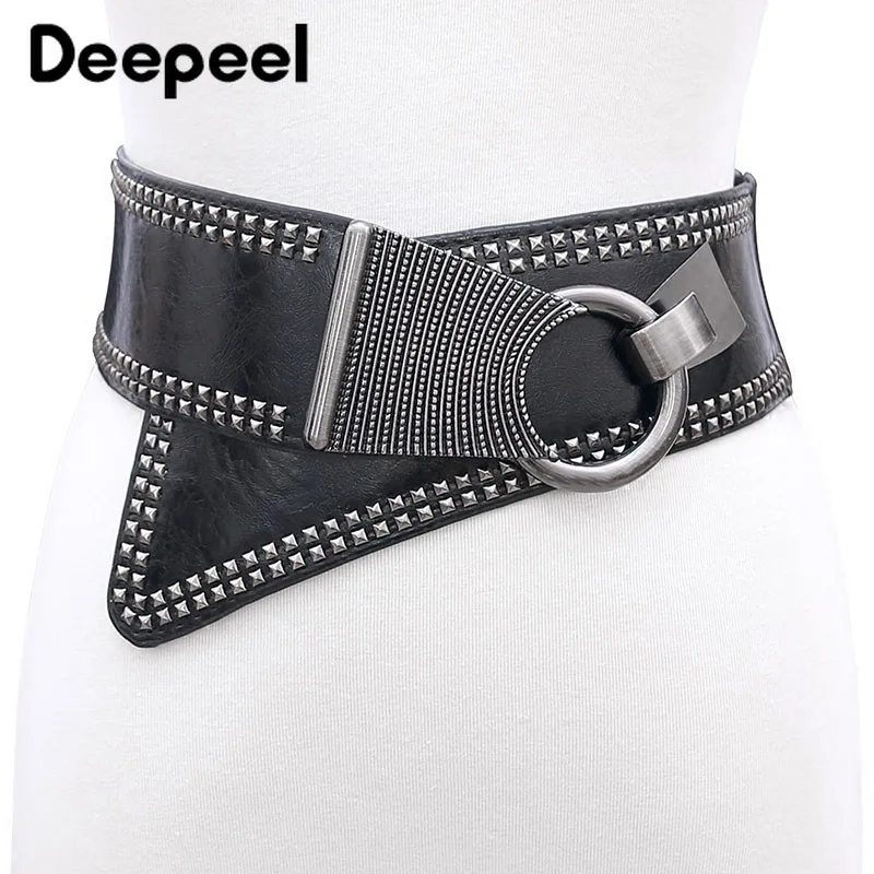Deepeel, 1 шт., женские эластичные пояса в стиле панк, модные, для диких женщин, имитация кожи, широкий ремень, украшение CB031