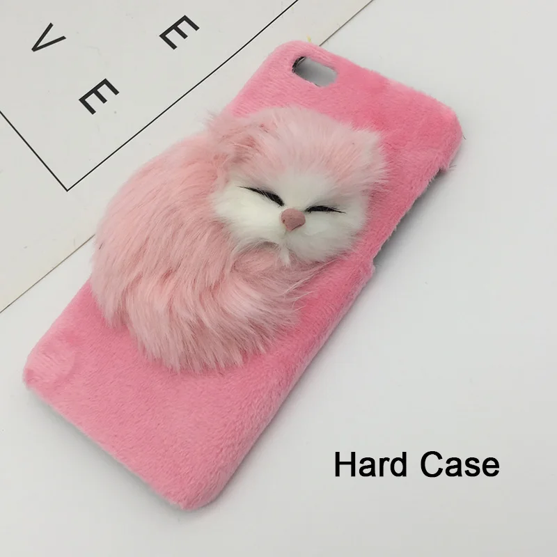 Pink Cat Hard PC Милый Кот пушистый меховой чехол для телефона для iPhone XS MAX XR X силиконовый Жесткий чехол из ПК прекрасное покрытие для iPhone 8 Plus 7 6s 6 Plus Рождественский чехол - Цвет: Pink Cat Hard PC