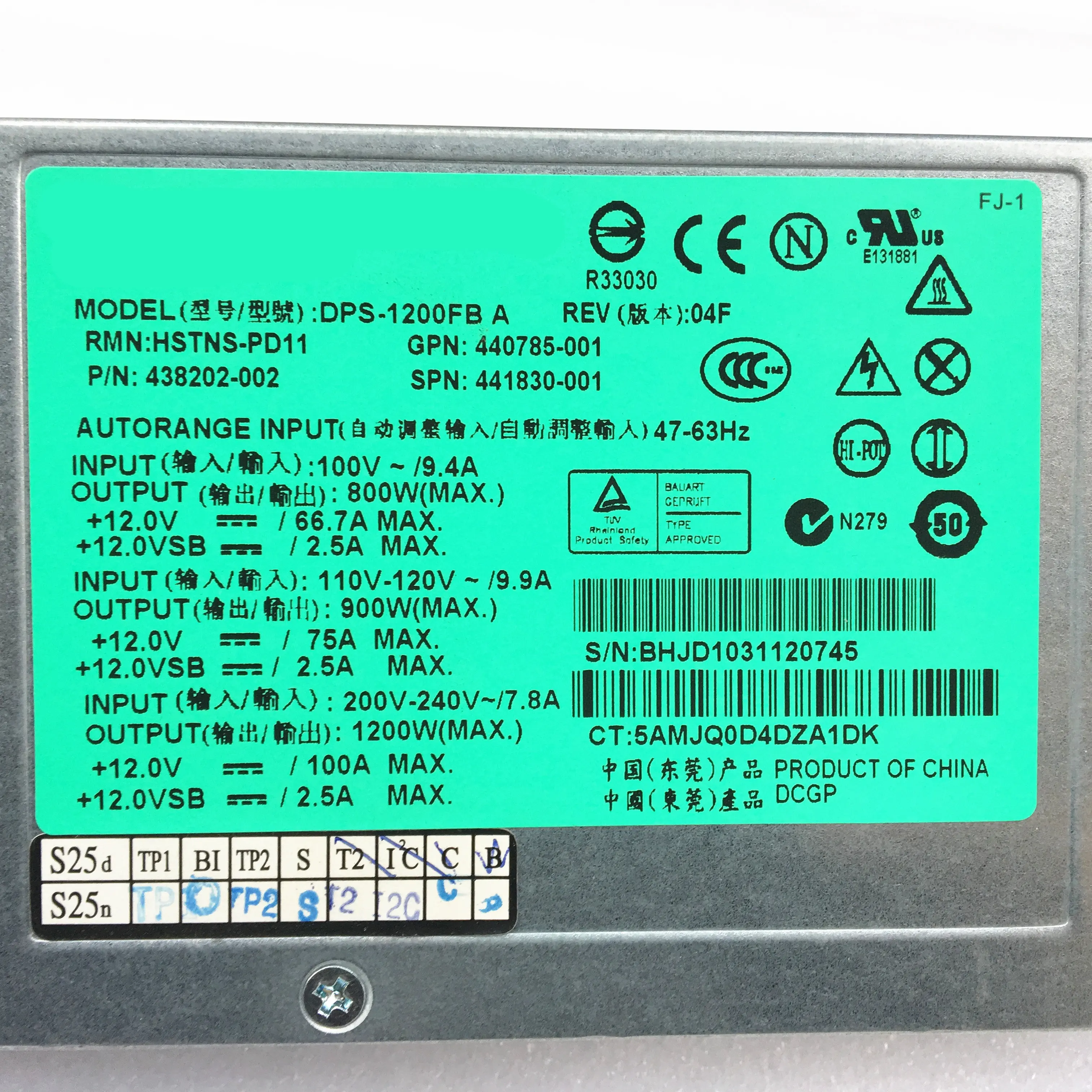 DL580G5 12V сервера Мощность DPS 1200FB в 438202 001 441830 440785 аккумулятор большой емкости 12В 100A