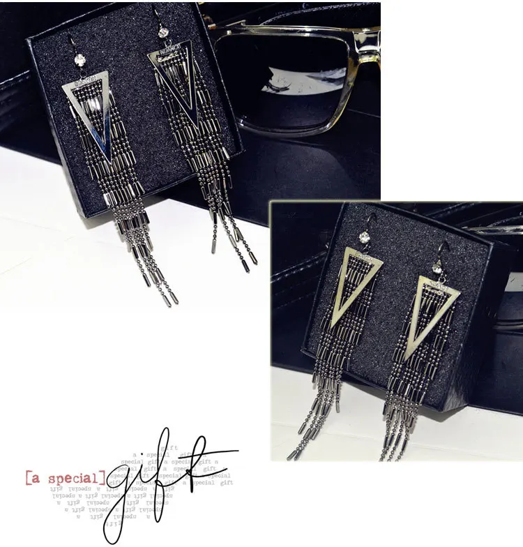 long tassel metal alloy earrings chain triangle temperament retro female party wedding hook for women | Украшения и аксессуары