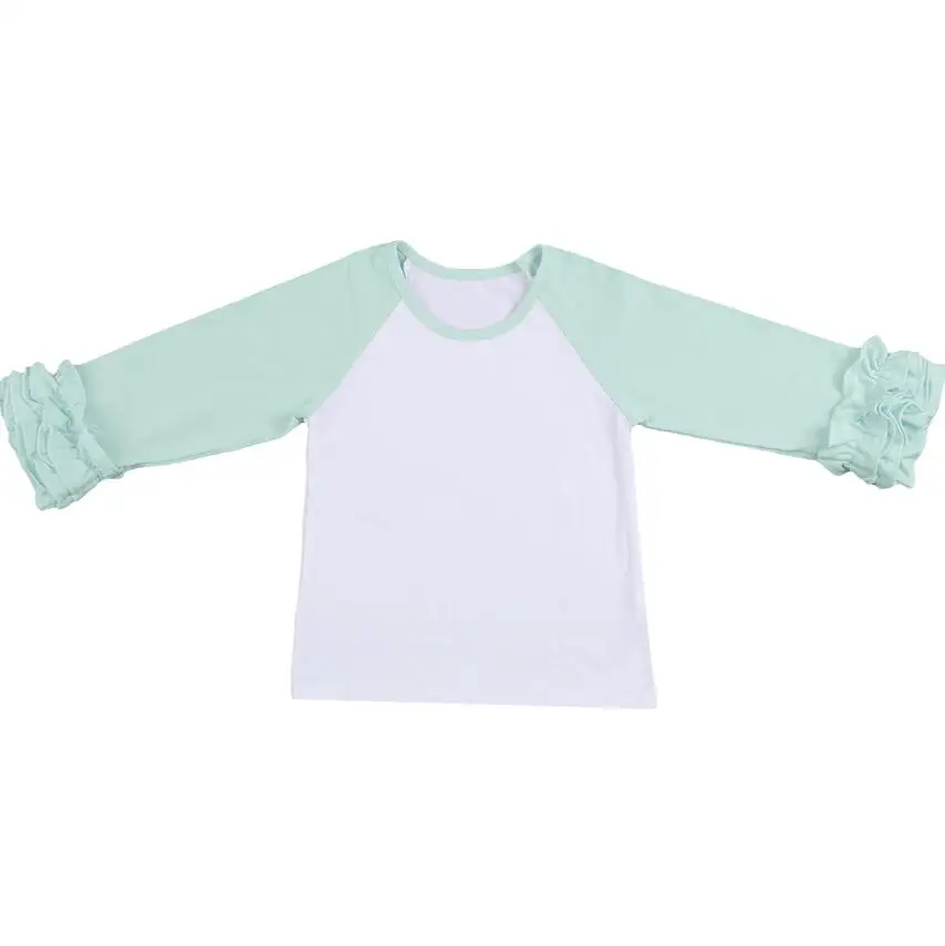 Light Green Футболка для маленьких девочек топы, теплые зимние рубашки с длинными рукавами Топы, футболка с оборками для маленьких девочек повседневная одежда для девочек - Цвет: Light Green