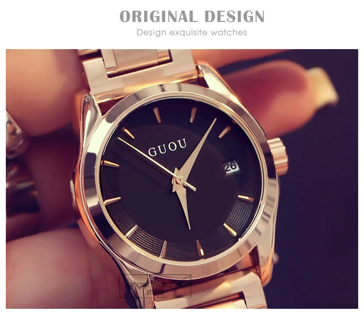 GUOU женские кварцевые часы Datejust полностью розовое золото стальной ремешок деловые повседневные женские часы наручные часы подарок hodinky Montre Femm