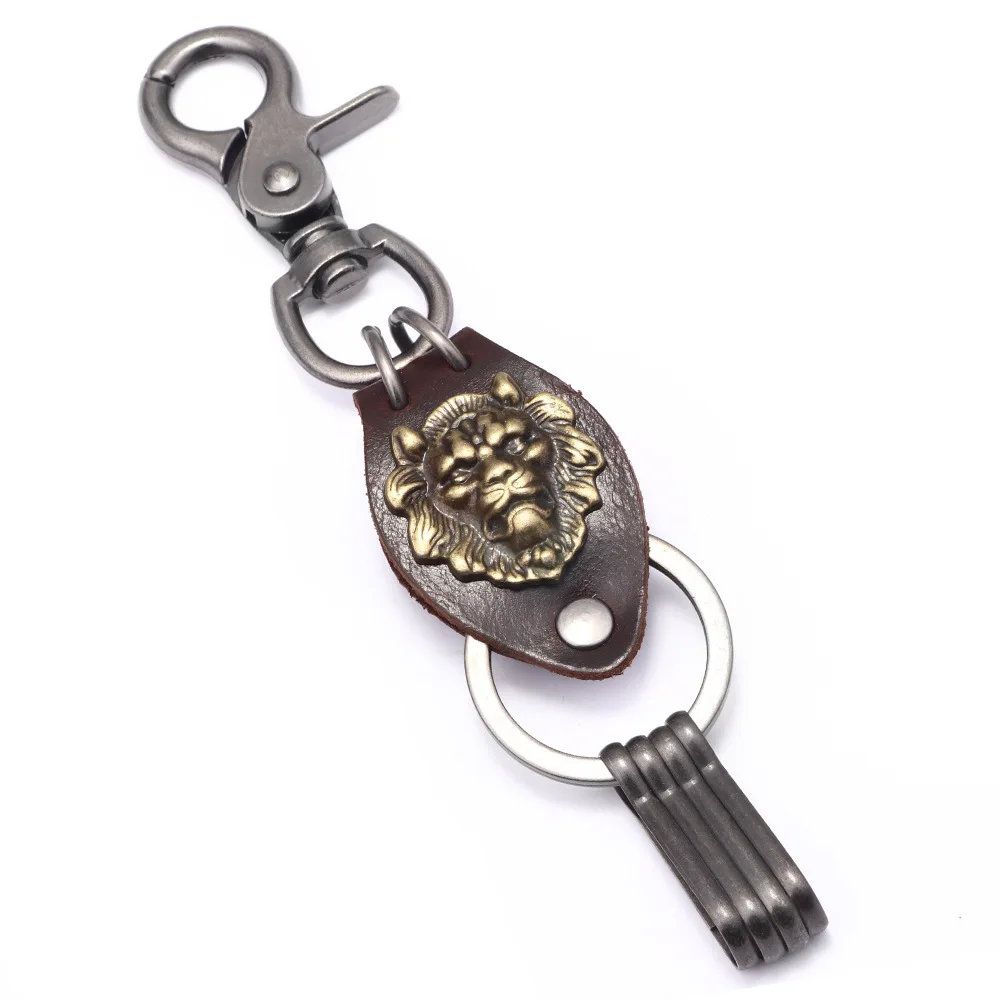 Брелок для ключей из сплава и кожи в стиле ретро со львом кожаный брелок