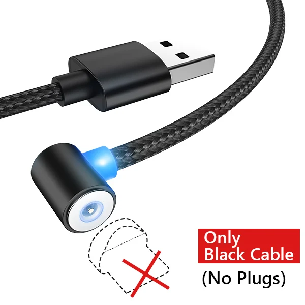 Only Black cable NOHON 90 градусов Магнитный кабель светодиодный освещение для iPhone X XS XR 8 Plus Micro usb type C быстрое зарядное устройство кабели для samsung S9 1 м 2 м - Цвет: Only Black cable