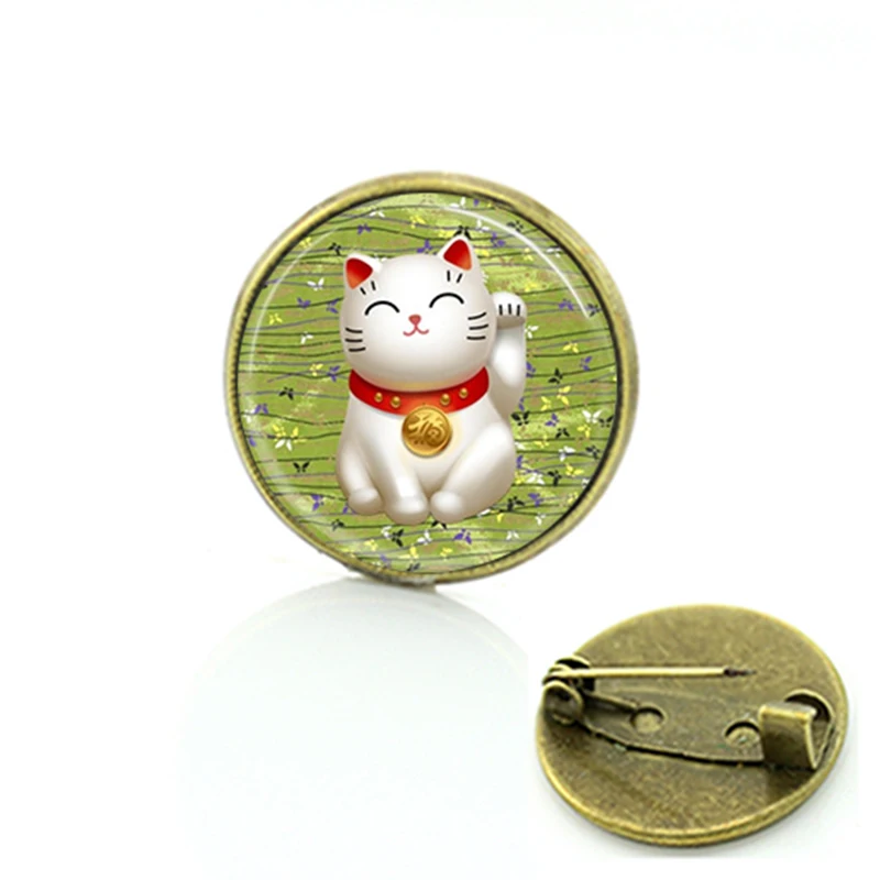 TAFREE, красные Броши Maneki Neko, на удачу, стеклянный кабошон, на булавке, для счастливого кота, ювелирные изделия,, животное, мода для мужчин и женщин, C222