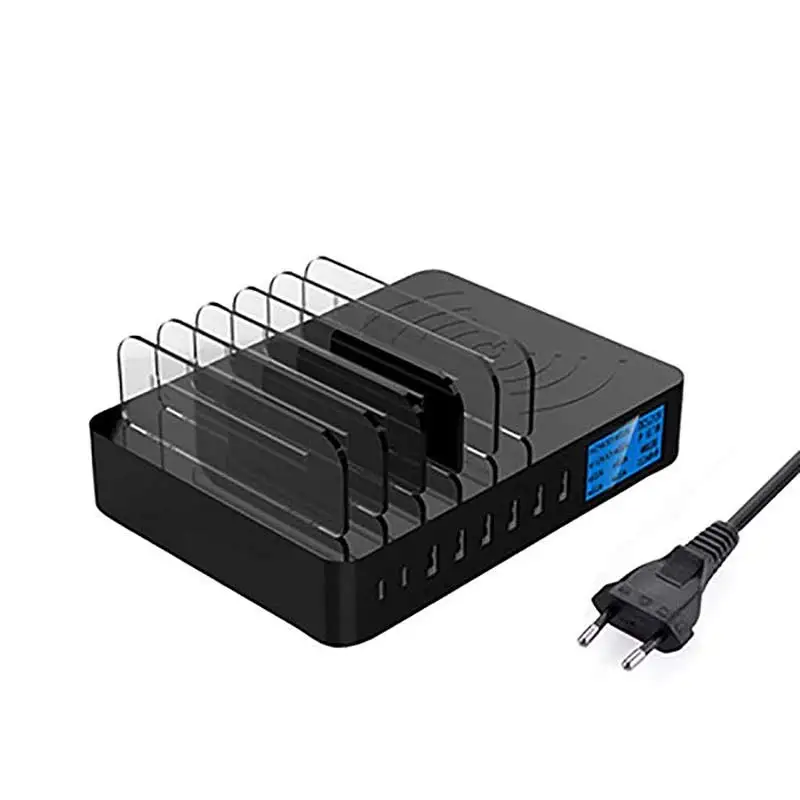 Qi Беспроводное зарядное устройство 8 портов Смарт USB зарядное устройство 5V8A 40 Вт ЖК-дисплей Настольный держатель для iPhone samsung huawei адаптер переменного тока
