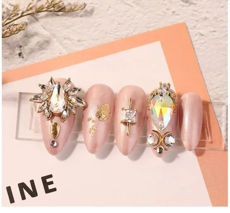 10pcs/lot super big luxury metal Nail art jewelry drop tears Rhinestone flower nails parts decorations Manicure Nail Accessories