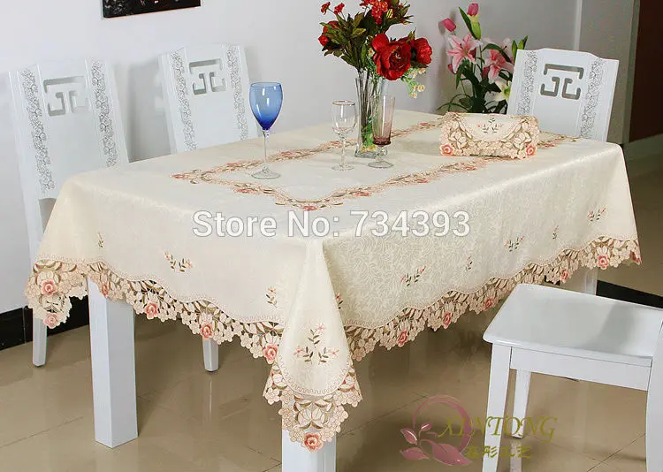 1018 European light-colored flower garden luxury embroidered table cloth fabric coffee runner tablecloth placemat | Дом и сад
