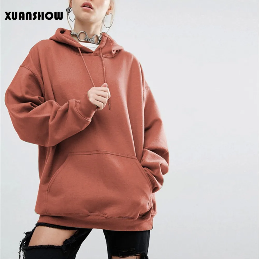 XUANSHOW/осенние женские толстовки с длинным рукавом однотонные Harajuku пуловеры