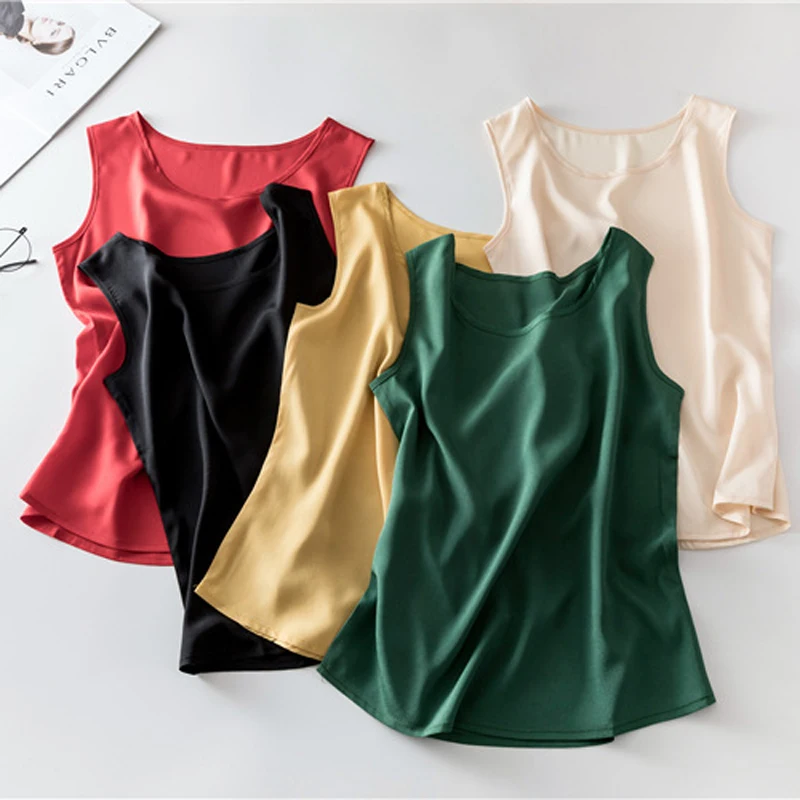 Шелковая блузка без рукавов женский летний топ белые рубашки корейские женские