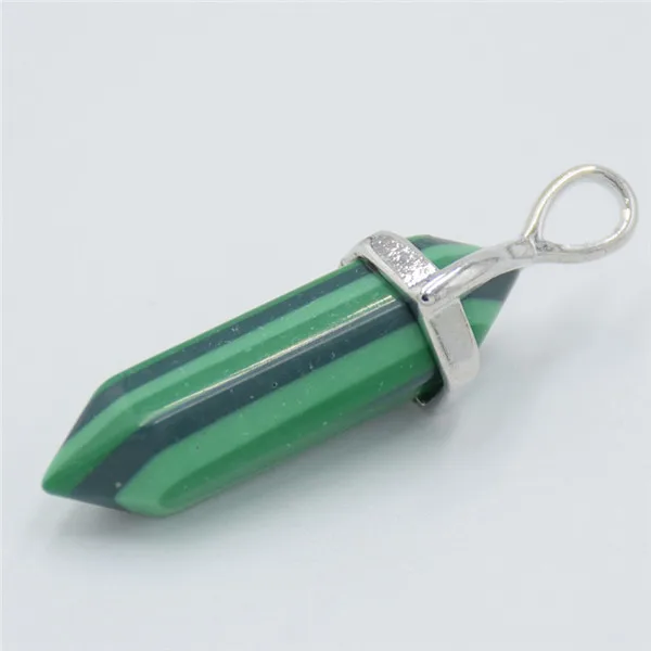 Malachite Натуральный камень тигровый глаз фиолетовый кристалл кварца кулон шестиугольная колонна столб биконус граненый шарик подвеска маятник подвески - Окраска металла: Malachite