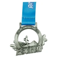 factory custom antique silver medals with blue ribbons low price customized running sports commemorative medals
