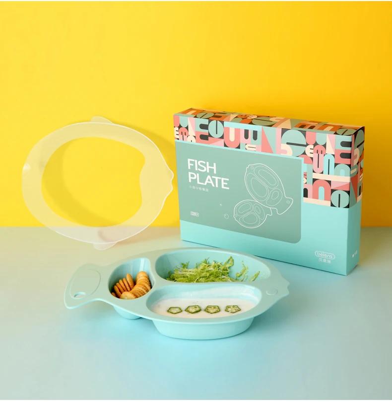 Beiens детская тарелка кормушка Platos Infantil форма рыбы блюда для детей Детская обучающая чаша посуда БАП бесплатно Assiette Enfant - Цвет: Blue