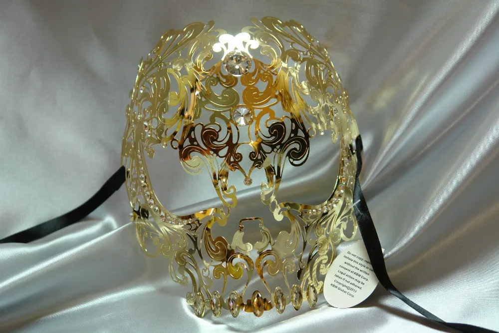 Высококачественная Золотая маска с черепом, фантомная металлическая Маскарадная маска для Хэллоуина, забавная полая Полнолицевая Венецианская опера
