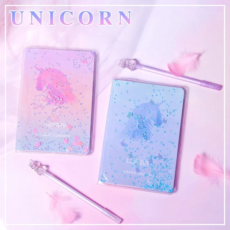 Unicorn Notebook Set Cute Cartoon Note Book With Gel Pen Diary Day Planner Kawaii Journal Stationery Gift School Supplies