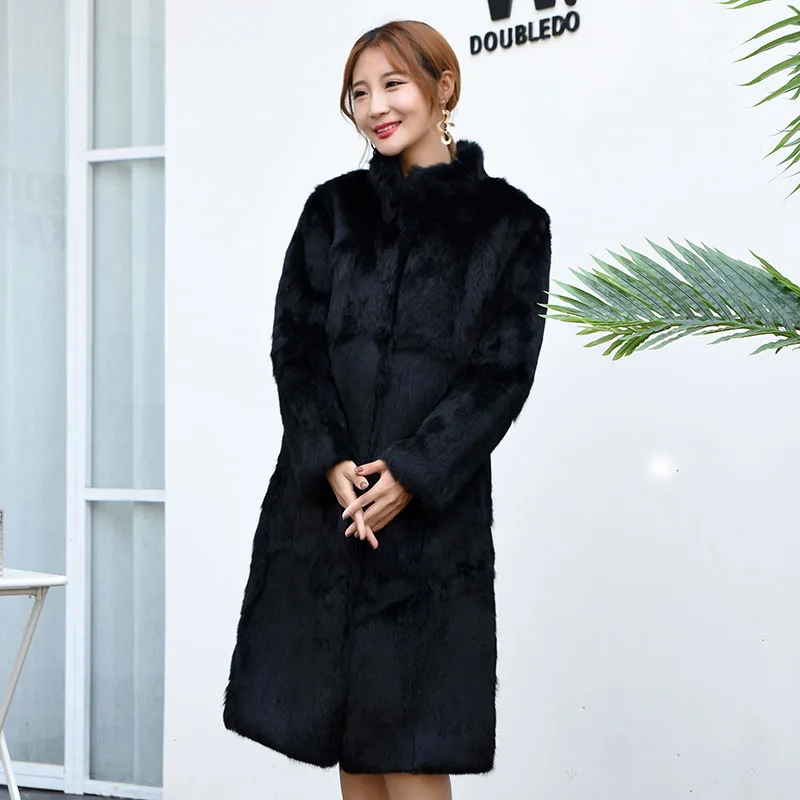 Зимнее длинное плотное пальто с натуральным мехом для женщин 2018 плюс размер