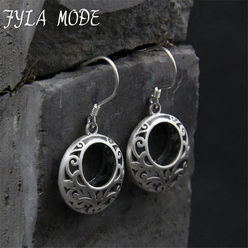 Fyla Mode S925 чистого серебра круглые Висячие серьги для женщин полые висящие