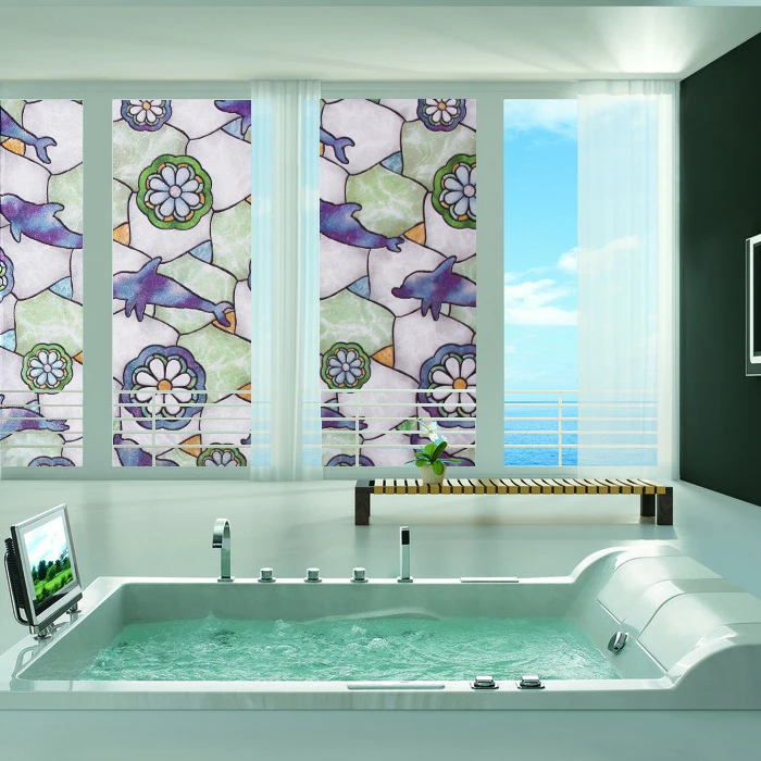 

60cm x200cm Donphin Pattern Static Cling Stained Glass Window Film Stained Glass Sticker Without Glue
