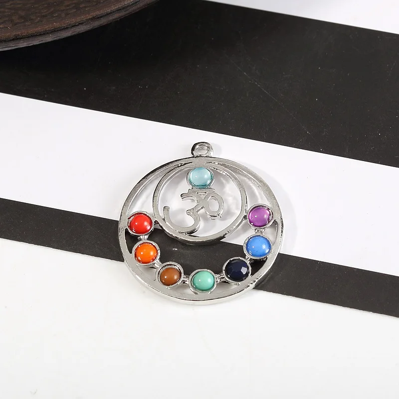 Gift silver chain Рейки 7 хрустальных бусин чакра натуральный камень кулон Йога Медитация кварц ожерелье исцеление точка кулон для женщин Подарки - Окраска металла: Gift silver chain