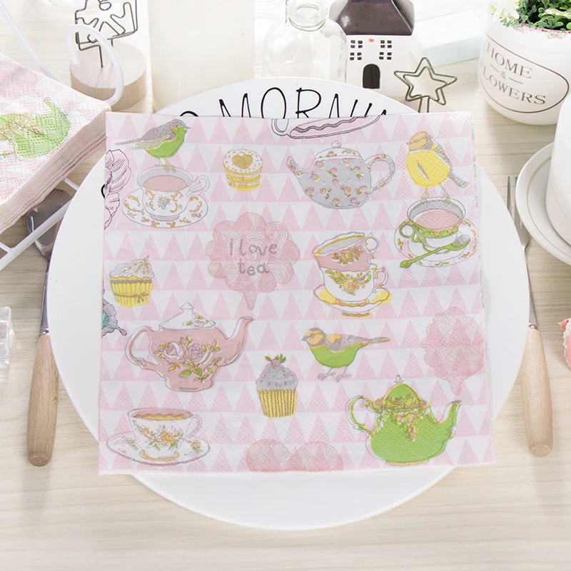 20 винтажных салфеток бумажные салфетки с принтом I love tea time цветочный горшок чашка