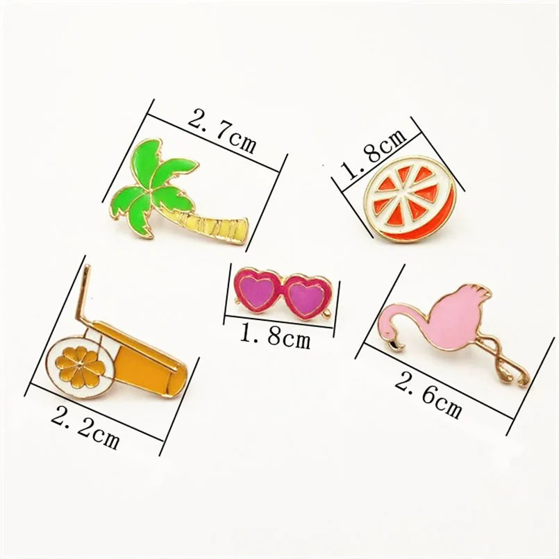 Kawaii Значки для одежды Фламинго кокосовой пальмы мультфильм Pin Броши на рюкзак