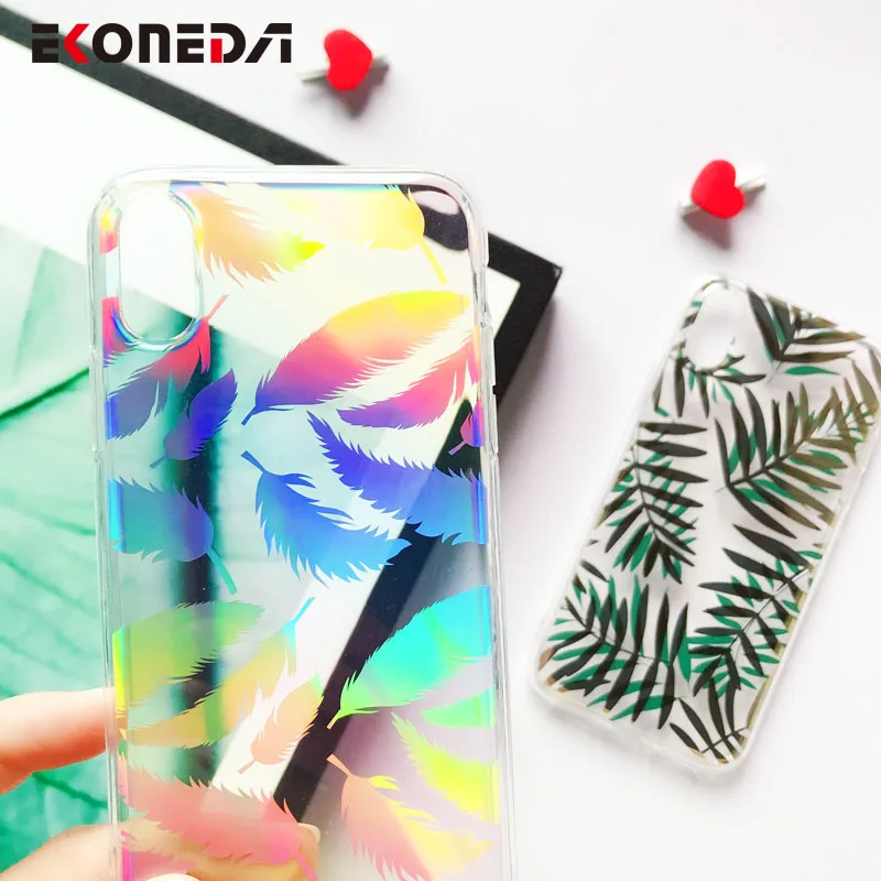 EKONEDA Laser Print Case For iPhone X XS Max XR Floral Leaf Feather 6S 7 8 Plus Silicone Soft Cover |