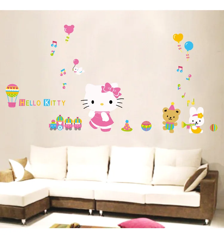 Новые Мультяшные милые розовые наклейки на стену hello kitty 6 для комнаты девушки