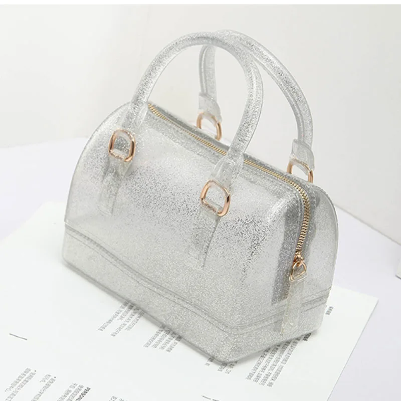 Glitter Silver JELLYOOY маленький размер 18 см ПВХ Мини Женская Желейная сумка детская подушка сумка на плечо карамельный цвет Силиконовая Сумка-тоут пляжная сумка-мессенджер - Цвет: Glitter Silver