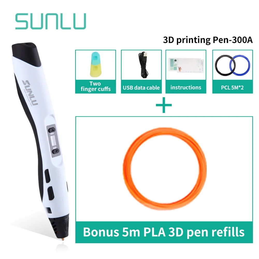 USB 3D Ручка SUNLU поддержка 1,75 мм ABS/PLA/PCL нити diy ручка для рисования с oled-экраном, 1-8 цифровой экструдированный support5V 2A