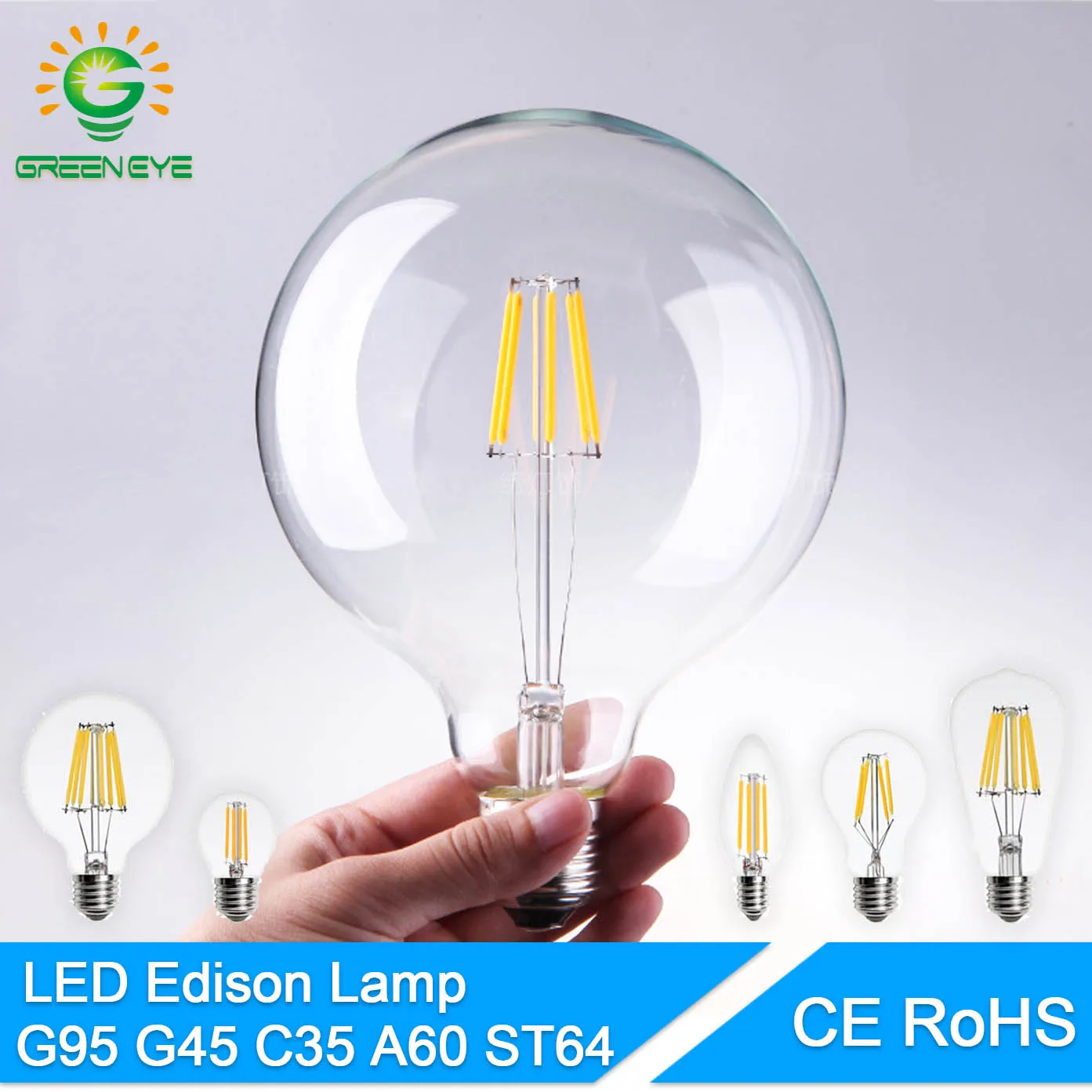 Светодиодная лампа Эдисона GreenEye высокой яркости E27 E14 220 В|led filament|edison ledvintage edison led |
