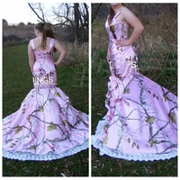 2021 spaghetti pink camo mermaid wedding dresses lace slim camouflage bridal gowns countryside satin vestidos de mariee