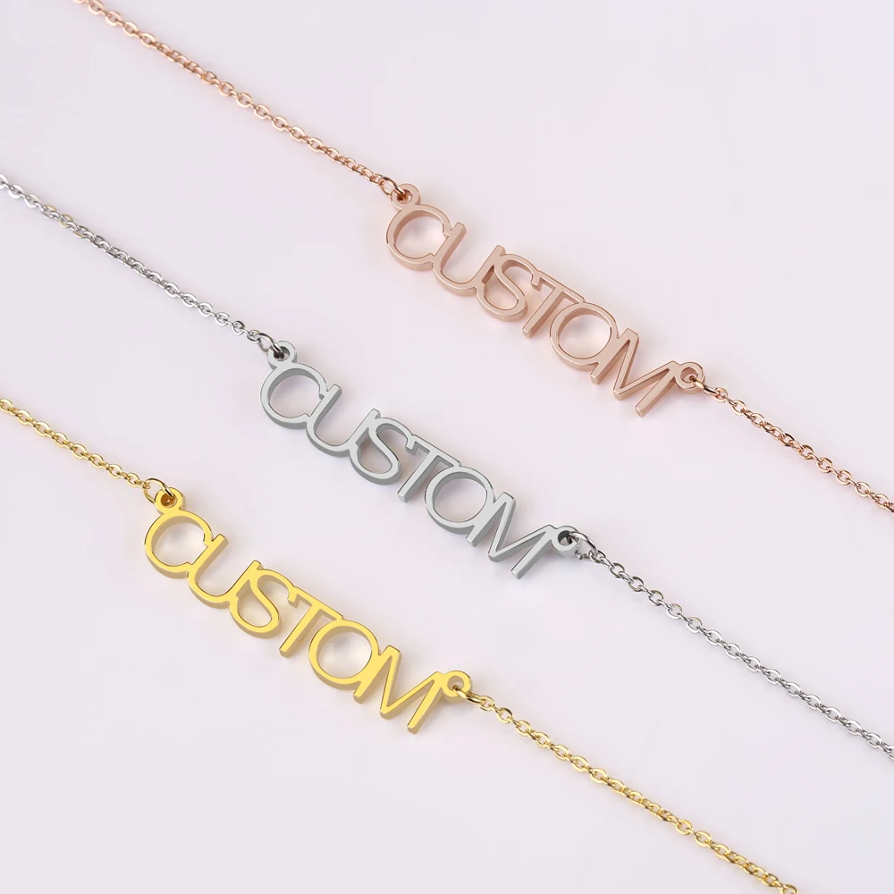 Кулон-табличка с именем ожерелья цвета розового золота из нержавеющей стали