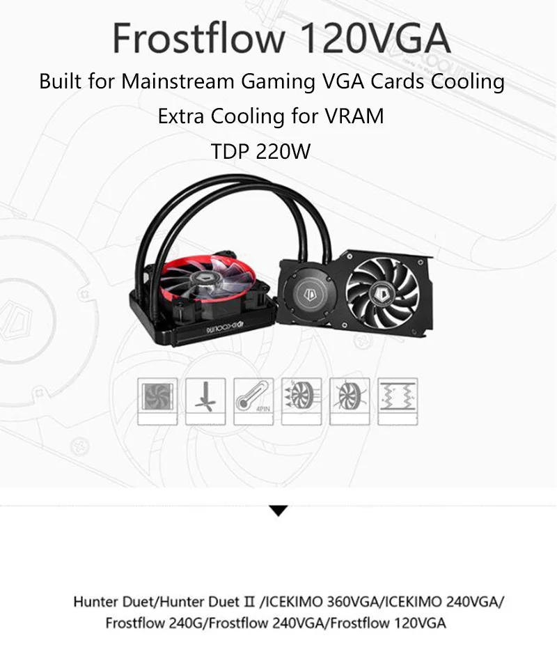 ID-COOLING Frostflow 120VGA 4pin Вентилятор охлаждения GPU 120 мм Встроенная Видеокарта кулер для воды радиатор для GeForce GTX AMD серии