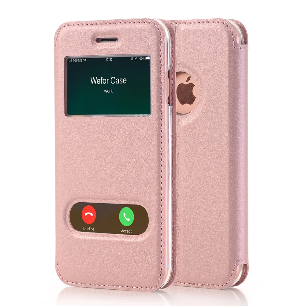Флип кейс из искусственной кожи для iPhone 7 8 Plus роскошные чехлы телефонов с окошком