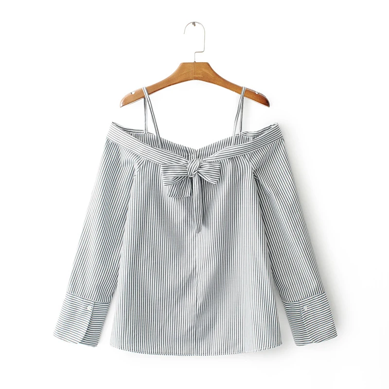 Блузка женская с открытыми плечами модная пикантная рубашка длинным рукавом