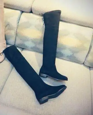 2017 г. сапоги ботфорты на низком каблуке замшевые облегающие высокие винного