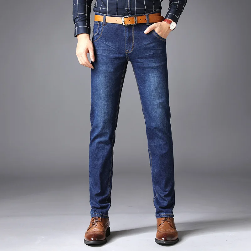 021 blue jeans GEJIAN мужские новые джинсы, летние модные Стрейчевые джинсы, повседневные Прямые прямые брюки, однотонные дышащие деловые джинсы для мужчин - Цвет: 021 blue jeans
