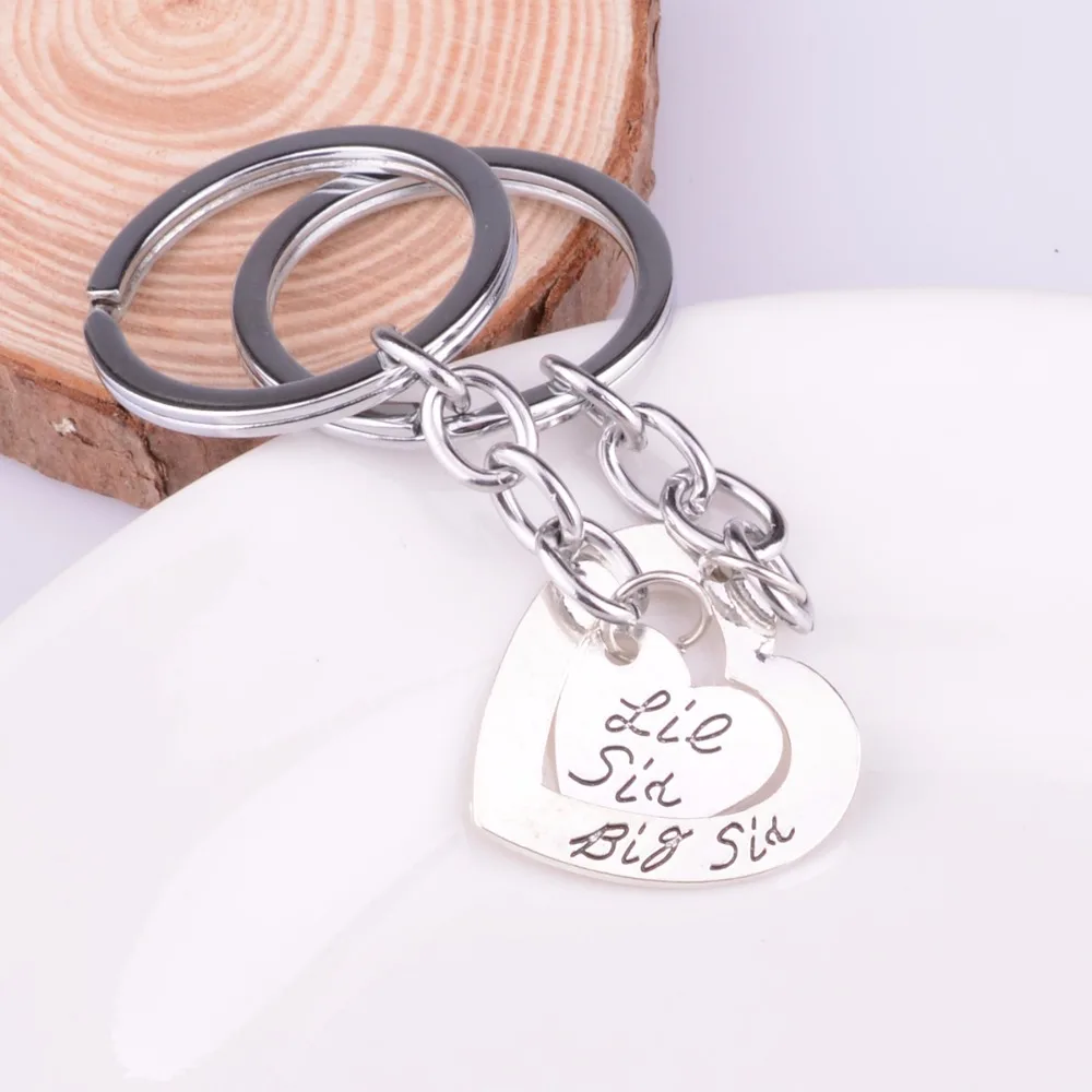 

Bespmosp 12Set/Lot Love Double Heart Trendy Charm Sister Keychain Sis Charm Keyring Family Best Friends Gifts Friendship Family