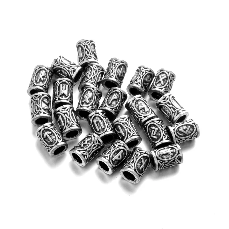 antique Silver 24 шт./компл. Futhark руны викингов пробки Бусины для изготовления ювелирных изделий бороды шарик для волос fit DIY ожерелье браслет ручной работы - Цвет: antique Silver