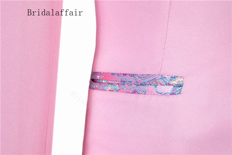 Bridalaffair элегантный мужской костюм розовый мужской s Костюм для свадьбы жениха смокинг пиджак брюки 2 шт на заказ Вышивка с отворотом