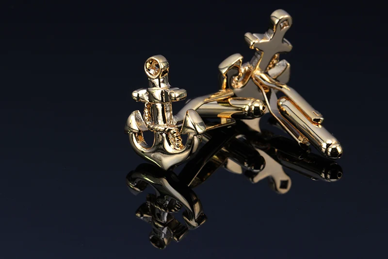 Необычные мужские запонки из нержавеющей стали с якорем антикварные золотые