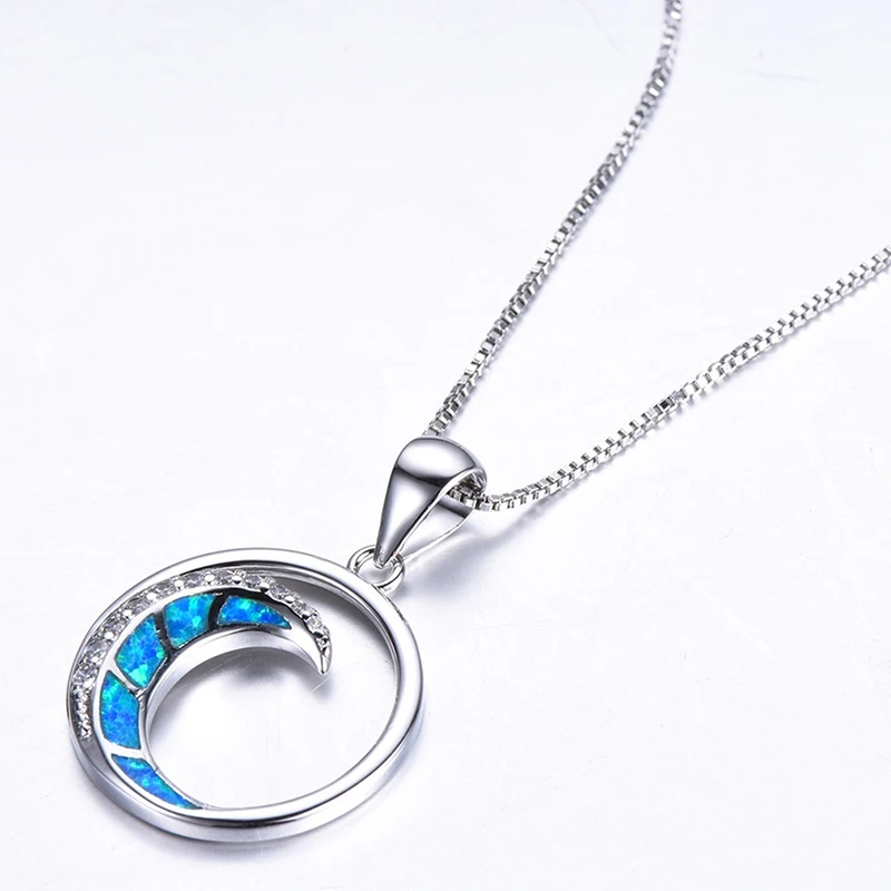 Элегантное шикарное ожерелье с подвеской из голубого/белого огненного опала