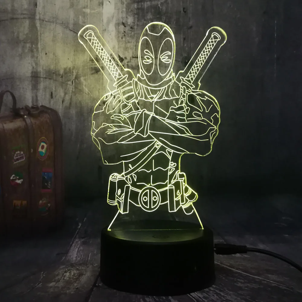 Marvel Hero Дэдпул 3D настольный Ночной светильник LED RGB Lampara Lava детские игрушки для