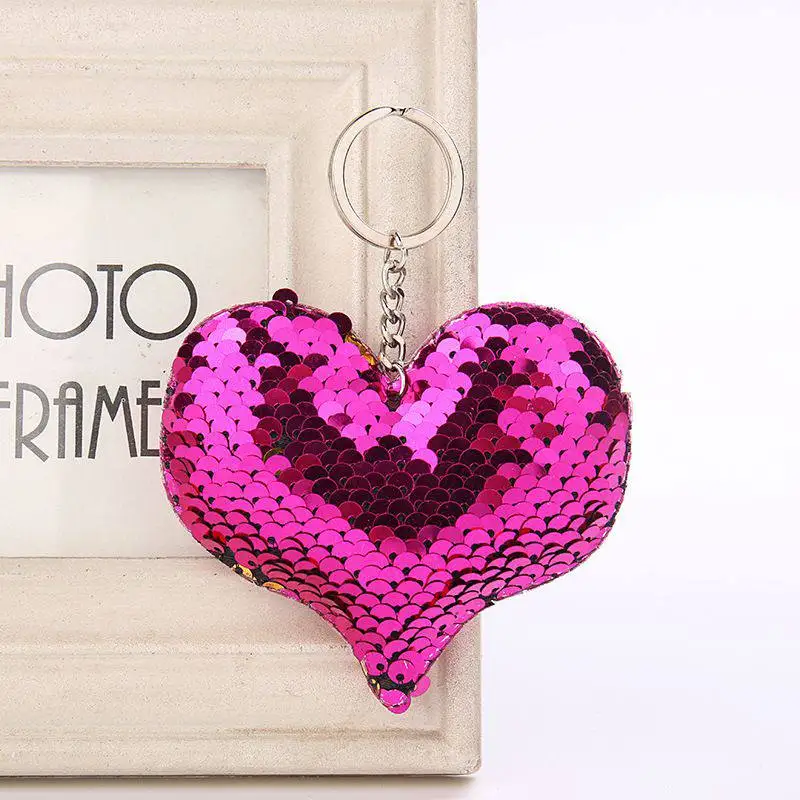 

Cute Heart Keychain Glitter Sequins Key Ring Gifts for Women Charms Car Bag Accessories Key Chain