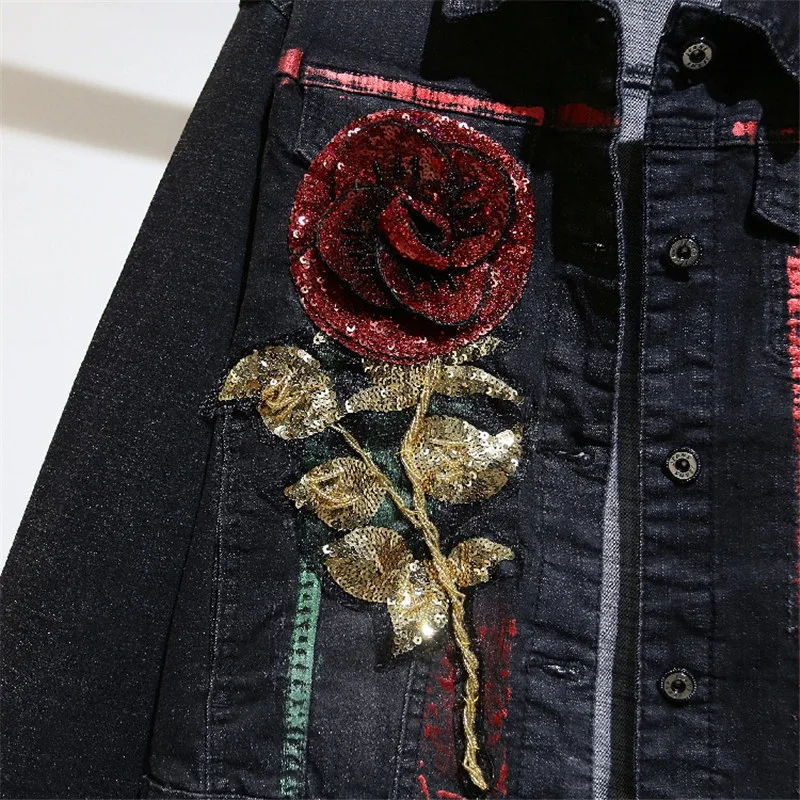Женская короткая джинсовая куртка ковбойская с длинными рукавами украшенная