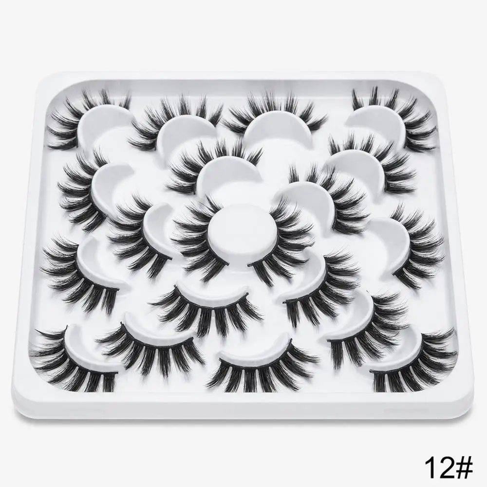 12 SEXYSHEEP 10 пар 3D Мягкие Накладные ресницы из искусственной норки натуральные спутанные ресницы крест-накрест Висячие ресницы расширение глаз макияж инструменты - Цвет: 12